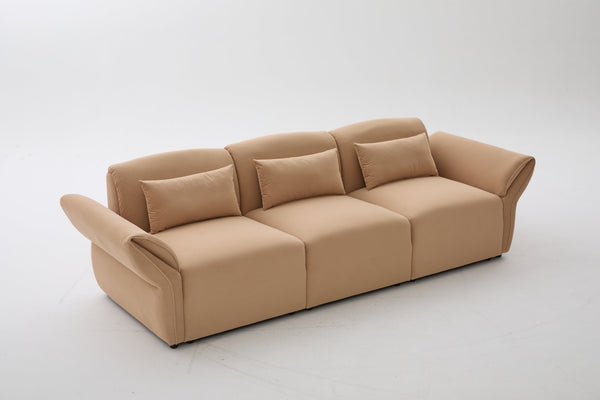 English Elm 107" Velvet Cloud Sofa Deep Plush Three Seat Lounge with Lumbar Pillows for Living Room Khaki W3244S00012