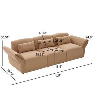 English Elm 107" Velvet Cloud Sofa Deep Plush Three Seat Lounge with Lumbar Pillows for Living Room Khaki W3244S00012