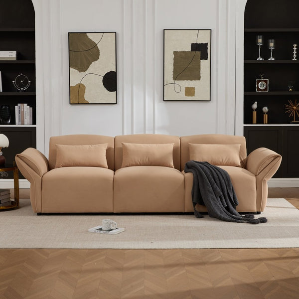 English Elm 107" Velvet Cloud Sofa Deep Plush Three Seat Lounge with Lumbar Pillows for Living Room Khaki W3244S00012