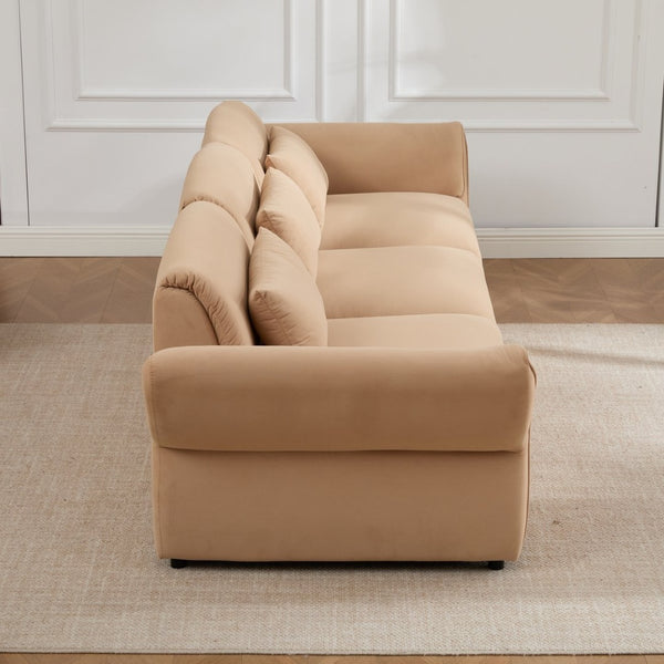 English Elm 107" Velvet Cloud Sofa Deep Plush Three Seat Lounge with Lumbar Pillows for Living Room Khaki W3244S00012