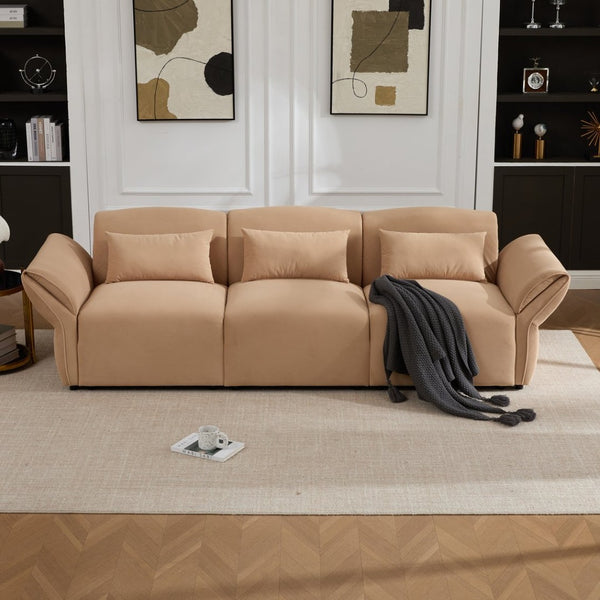 English Elm 107" Velvet Cloud Sofa Deep Plush Three Seat Lounge with Lumbar Pillows for Living Room Khaki W3244S00012