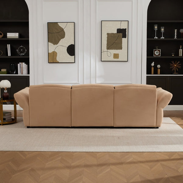 English Elm 107" Velvet Cloud Sofa Deep Plush Three Seat Lounge with Lumbar Pillows for Living Room Khaki W3244S00012