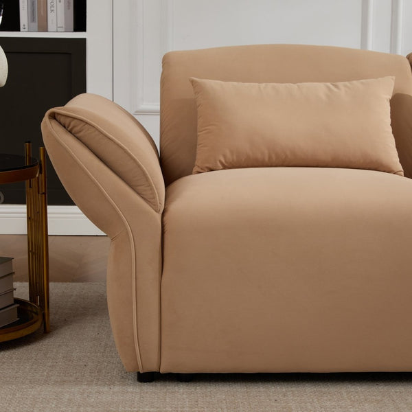 English Elm 107" Velvet Cloud Sofa Deep Plush Three Seat Lounge with Lumbar Pillows for Living Room Khaki W3244S00012