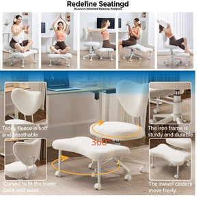 English Elm Meditation Floor Chair Ergonomic Cross Legged Seat with Lumbar Support and Swivel Casters W3248P399624