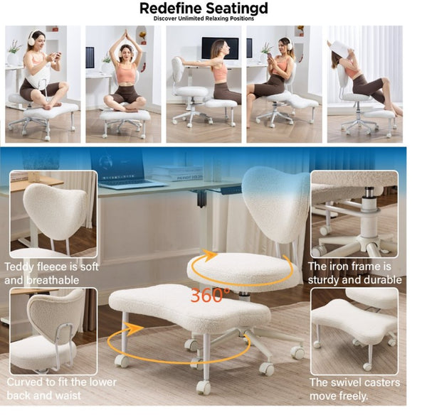 English Elm Meditation Floor Chair Ergonomic Cross Legged Seat with Lumbar Support and Swivel Casters W3248P399624