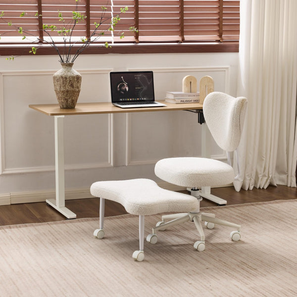 English Elm Meditation Floor Chair Ergonomic Cross Legged Seat with Lumbar Support and Swivel Casters W3248P399624