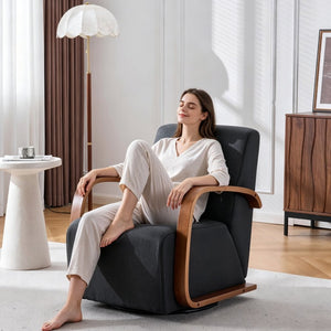 English Elm Stylish Swivel Accent Chair Linen Upholstery Bentwood Arms Low Profile Modern Seat W3248P495891