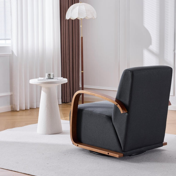 English Elm Stylish Swivel Accent Chair Linen Upholstery Bentwood Arms Low Profile Modern Seat W3248P495891