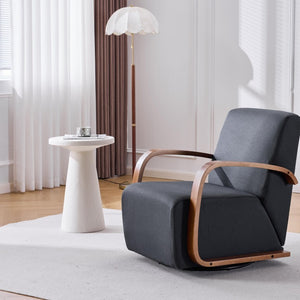 English Elm Stylish Swivel Accent Chair Linen Upholstery Bentwood Arms Low Profile Modern Seat W3248P495891