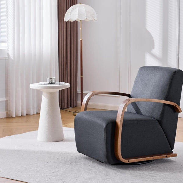English Elm Stylish Swivel Accent Chair Linen Upholstery Bentwood Arms Low Profile Modern Seat W3248P495891
