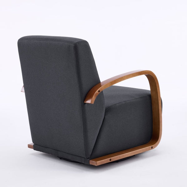 English Elm Stylish Swivel Accent Chair Linen Upholstery Bentwood Arms Low Profile Modern Seat W3248P495891