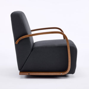 English Elm Stylish Swivel Accent Chair Linen Upholstery Bentwood Arms Low Profile Modern Seat W3248P495891