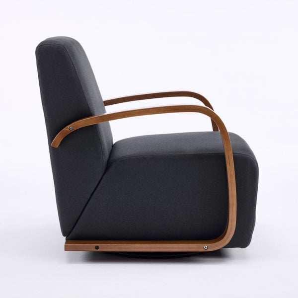 English Elm Stylish Swivel Accent Chair Linen Upholstery Bentwood Arms Low Profile Modern Seat W3248P495891
