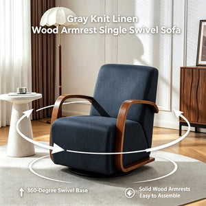 English Elm Stylish Swivel Accent Chair Linen Upholstery Bentwood Arms Low Profile Modern Seat W3248P495891