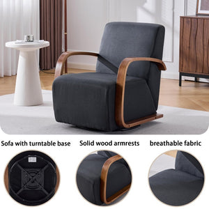 English Elm Stylish Swivel Accent Chair Linen Upholstery Bentwood Arms Low Profile Modern Seat W3248P495891