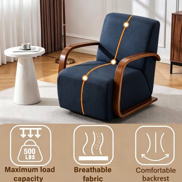 English Elm Stylish Swivel Accent Chair Linen Upholstery Bentwood Arms Low Profile Modern Seat W3248P495891