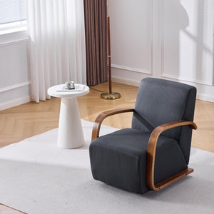 English Elm Stylish Swivel Accent Chair Linen Upholstery Bentwood Arms Low Profile Modern Seat W3248P495891