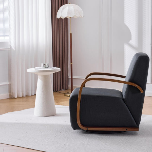 English Elm Stylish Swivel Accent Chair Linen Upholstery Bentwood Arms Low Profile Modern Seat W3248P495891