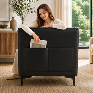 English Elm 78.5 Inch Faux Leather Mid-Century Modern Sofa with Tufted Back and Metal Legs Black W3276S00022