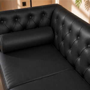 English Elm 78.5 Inch Faux Leather Mid-Century Modern Sofa with Tufted Back and Metal Legs Black W3276S00022