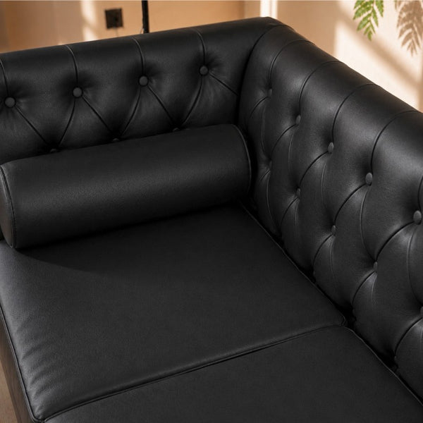 English Elm 78.5 Inch Faux Leather Mid-Century Modern Sofa with Tufted Back and Metal Legs Black W3276S00022