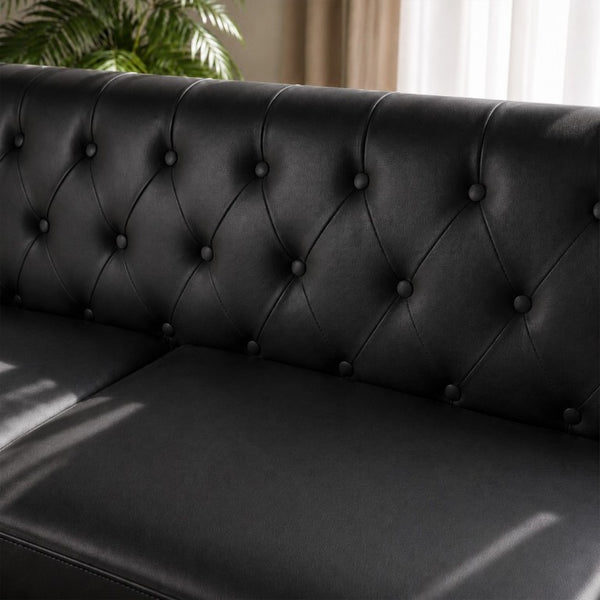 English Elm 78.5 Inch Faux Leather Mid-Century Modern Sofa with Tufted Back and Metal Legs Black W3276S00022