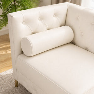 English Elm 78.5 Inch Faux Leather Mid-Century Modern Sofa with Tufted Back and Metal Legs Cream White W3276S00023