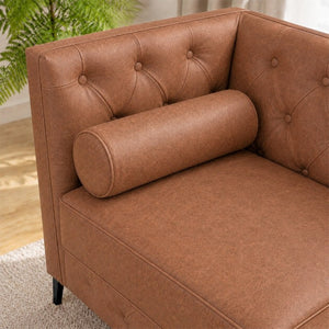 English Elm 78.5 Inch Faux Leather Mid-Century Modern Sofa with Tufted Back and Metal Legs Brown W3276S00024