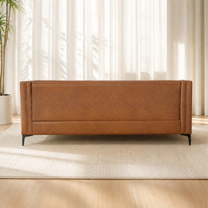 English Elm 78.5 Inch Faux Leather Mid-Century Modern Sofa with Tufted Back and Metal Legs Brown W3276S00024
