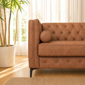 English Elm 78.5 Inch Faux Leather Mid-Century Modern Sofa with Tufted Back and Metal Legs Brown W3276S00024