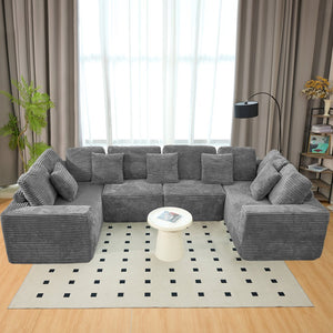 English Elm 135.5-inch Modular U-shaped Sectional Sofa 6-seat Corduroy Reversible Chaise Lounge Dark Grey W3276S00025