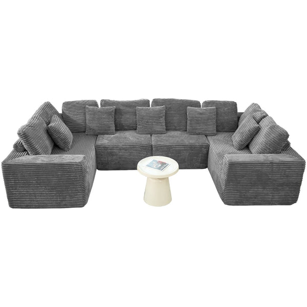 English Elm 135.5-inch Modular U-shaped Sectional Sofa 6-seat Corduroy Reversible Chaise Lounge Dark Grey W3276S00025