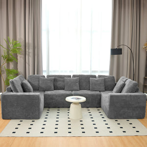 English Elm 135.5-inch Modular U-shaped Sectional Sofa 6-seat Corduroy Reversible Chaise Lounge Dark Grey W3276S00025