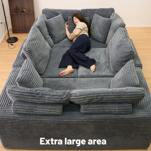 English Elm 135.5-inch Modular U-shaped Sectional Sofa 6-seat Corduroy Reversible Chaise Lounge Dark Grey W3276S00025