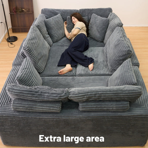 English Elm 135.5-inch Modular U-shaped Sectional Sofa 6-seat Corduroy Reversible Chaise Lounge Dark Grey W3276S00025