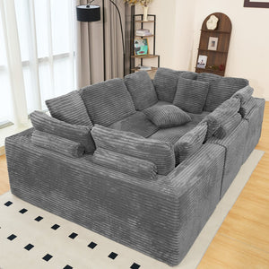 English Elm 135.5-inch Modular U-shaped Sectional Sofa 6-seat Corduroy Reversible Chaise Lounge Dark Grey W3276S00025