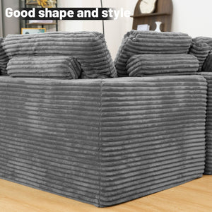 English Elm 135.5-inch Modular U-shaped Sectional Sofa 6-seat Corduroy Reversible Chaise Lounge Dark Grey W3276S00025
