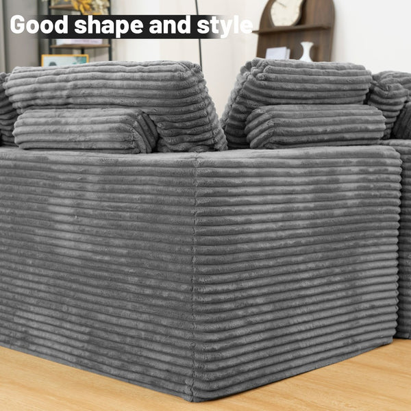 English Elm 135.5-inch Modular U-shaped Sectional Sofa 6-seat Corduroy Reversible Chaise Lounge Dark Grey W3276S00025