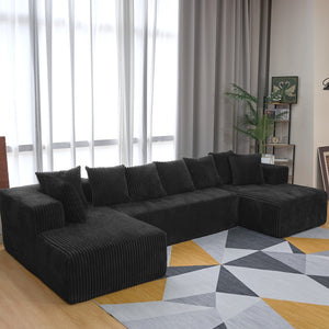 English Elm 130" Oversized Corduroy Cloud Sectional U Shaped Modular Sofa for Living Room W3276S00027