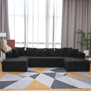 English Elm 130" Oversized Corduroy Cloud Sectional U Shaped Modular Sofa for Living Room W3276S00027