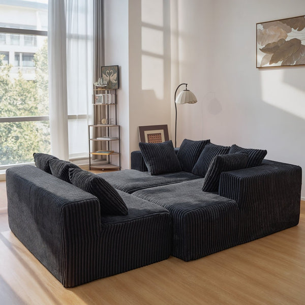 English Elm 130" Oversized Corduroy Cloud Sectional U Shaped Modular Sofa for Living Room W3276S00027