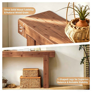 English Elm 63 Inch Solid Wood Console Table Rustic Farmhouse Entryway Piece with Thick Block Legs W3306P478256