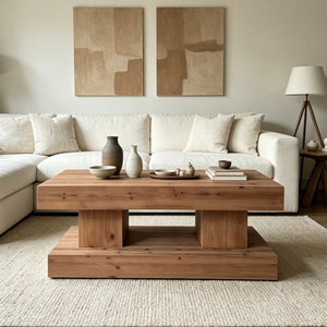English Elm 47.24Natural Solid Wood Coffee Table Thick Slab Matte Finish for Japandi Living Rooms Natural+Rustic W3306P508283