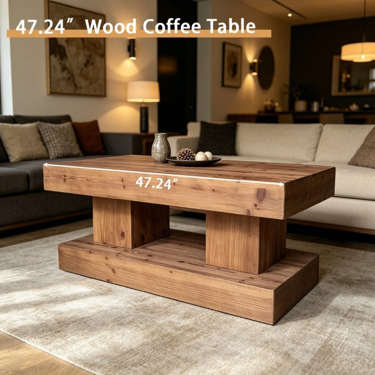 English Elm 47.24Natural Solid Wood Coffee Table Thick Slab Matte Finish for Japandi Living Rooms Natural+Rustic W3306P508283