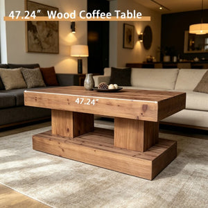 English Elm 47.24Natural Solid Wood Coffee Table Thick Slab Matte Finish for Japandi Living Rooms Natural+Rustic W3306P508283