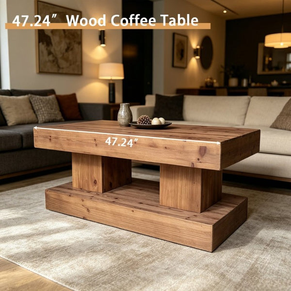 English Elm 47.24Natural Solid Wood Coffee Table Thick Slab Matte Finish for Japandi Living Rooms Natural+Rustic W3306P508283