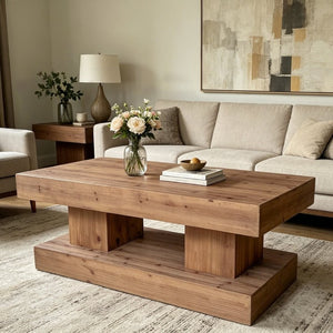 English Elm 47.24Natural Solid Wood Coffee Table Thick Slab Matte Finish for Japandi Living Rooms Natural+Rustic W3306P508283
