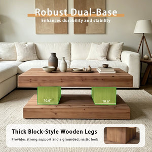 English Elm 47.24Natural Solid Wood Coffee Table Thick Slab Matte Finish for Japandi Living Rooms Natural+Rustic W3306P508283