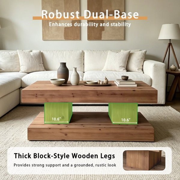 English Elm 47.24Natural Solid Wood Coffee Table Thick Slab Matte Finish for Japandi Living Rooms Natural+Rustic W3306P508283