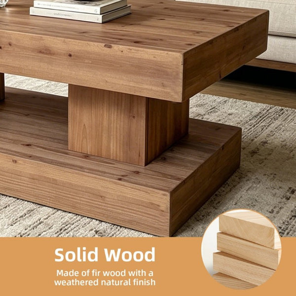 English Elm 47.24Natural Solid Wood Coffee Table Thick Slab Matte Finish for Japandi Living Rooms Natural+Rustic W3306P508283